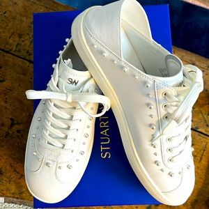 STUART WEITZMAN Women's Tillie Faux Pearl-Studded Leather Sneakers